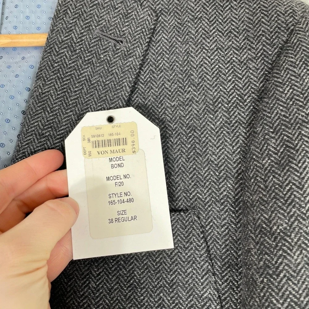 JKT New York Sport Coat Mens 38R Dark Grey‎ Herringbone Wool Blend Blazer Bond